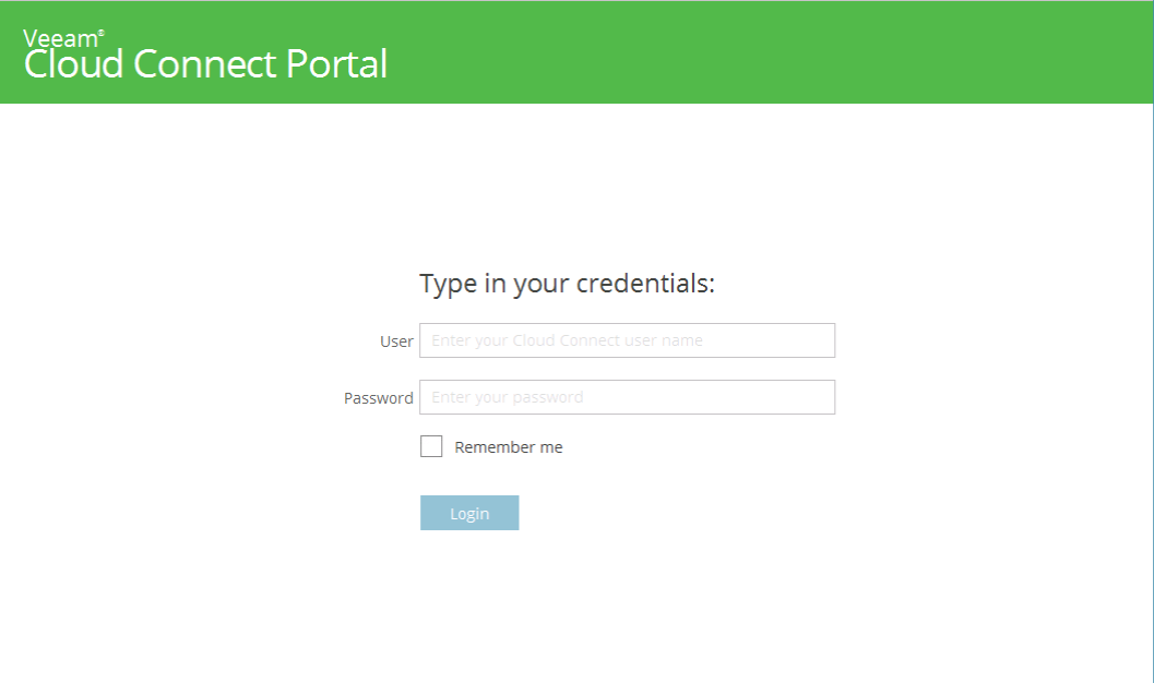 The login screen of the Veeam Cloud Connect Portal