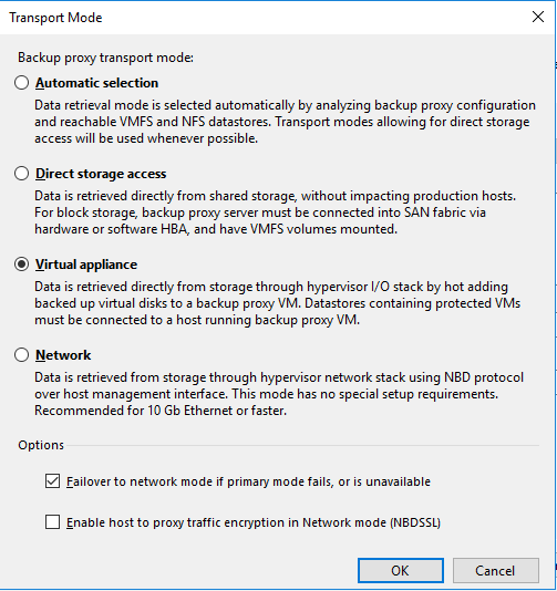 Backup proxy transport mode