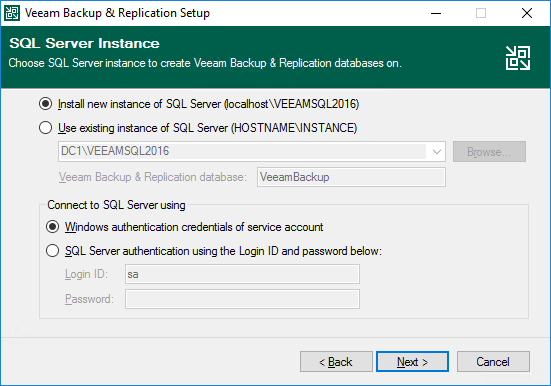 Specify SQL server settings