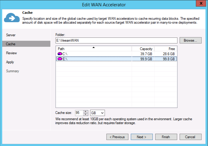 Prefer a dedicated drive for the WAN accelerator cache