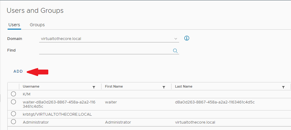 Add a new user in vCenter Server