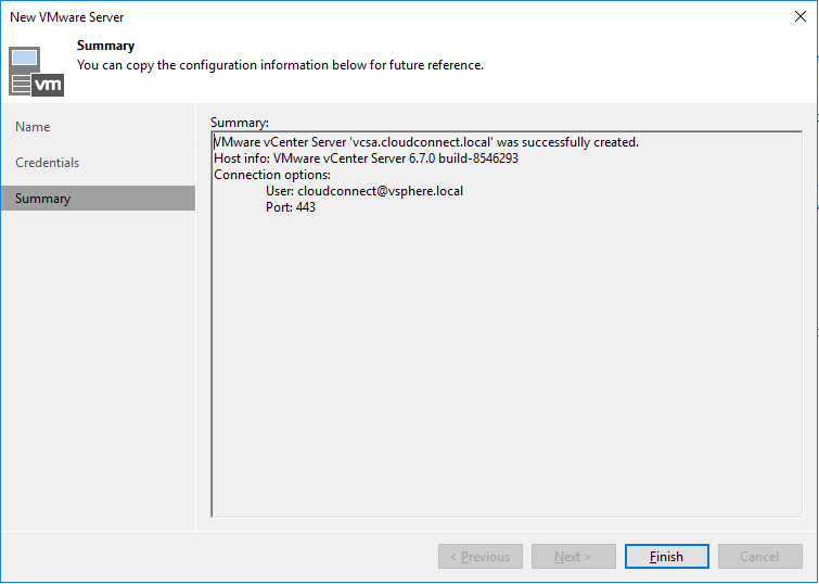 vCenter is added to Veeam Backup & Replication