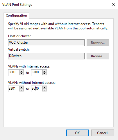 Configure VLAN pool settings