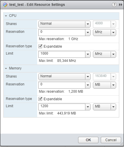 Limits applied to a Hardware Plan via Resource pools