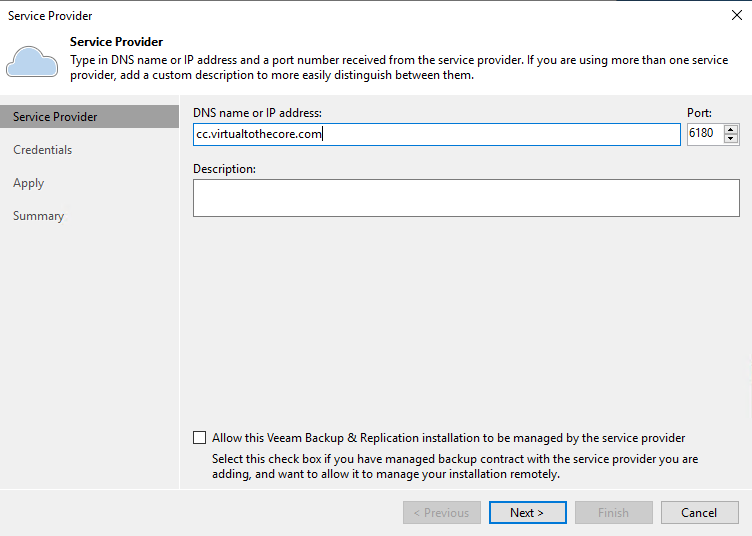 Configure server provider dns name and tcp port