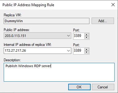 Add a public IP address mapping rule for a Windows VM