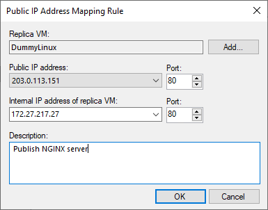 Add a public IP address mapping rule for a Linux VM