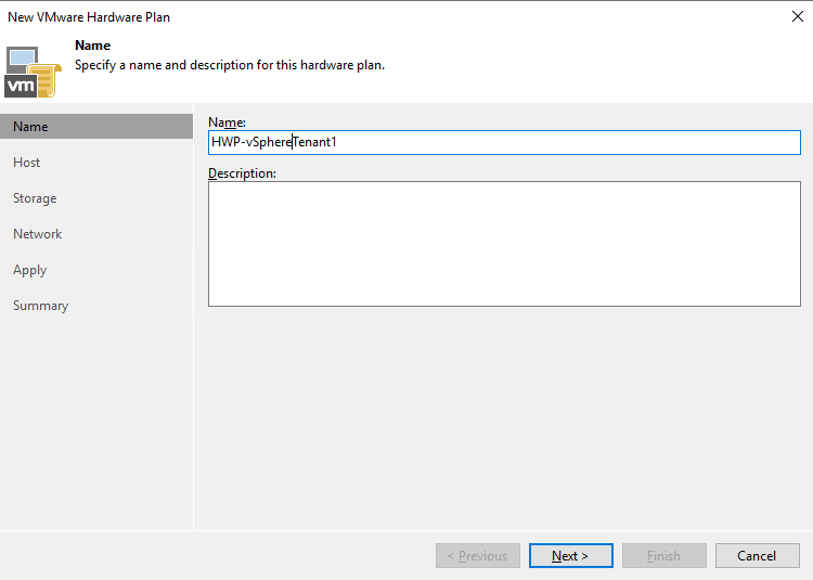 Create a new VMware hardware plan