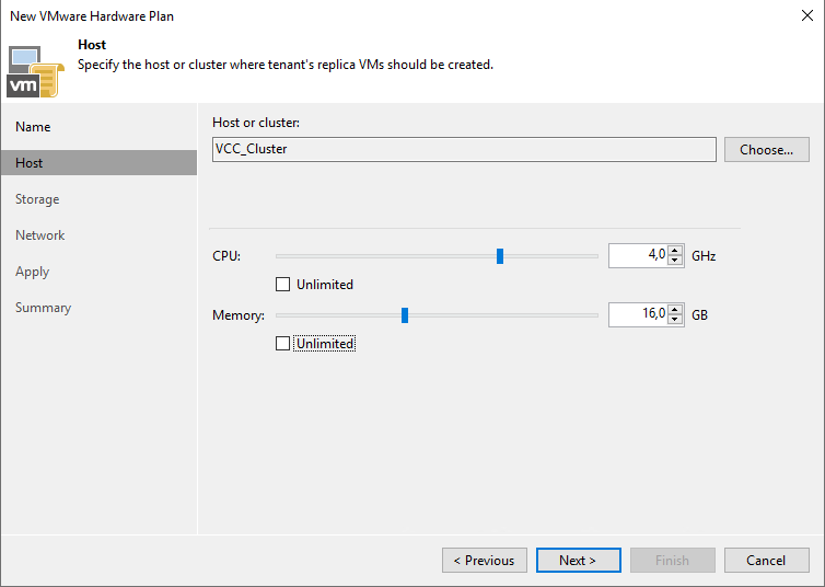 Specify cluster, CPU and Memory limits