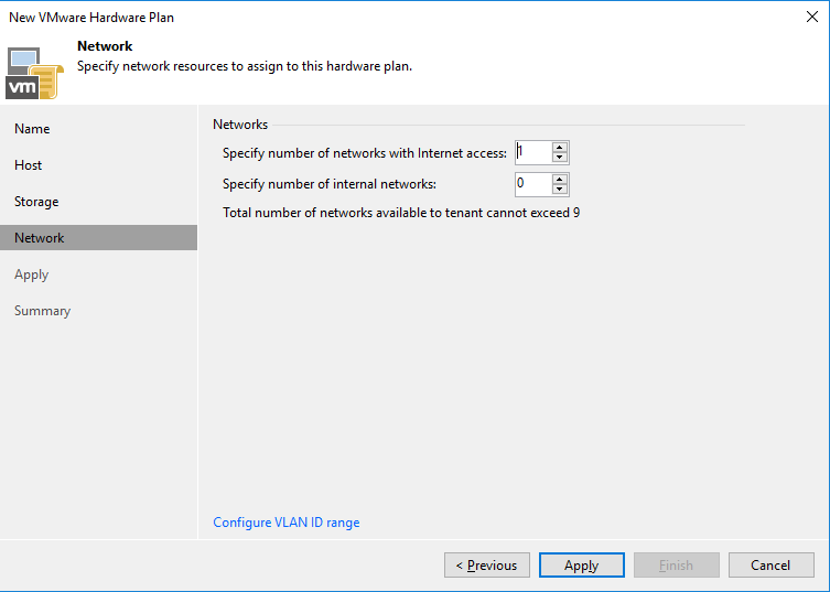 Specify network resources in the Hardware Plan