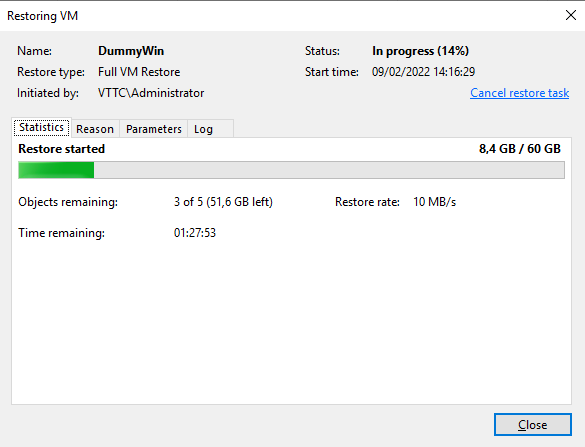 VM restore process from a Cloud Repository