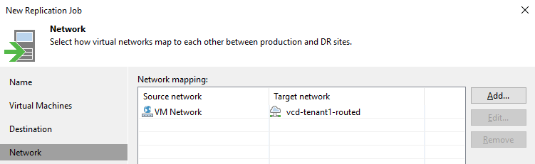 Network mapping in the replication job